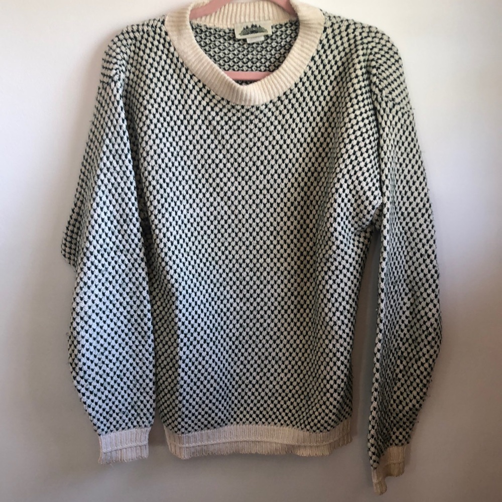 Gender neutral green cream knitted sweater